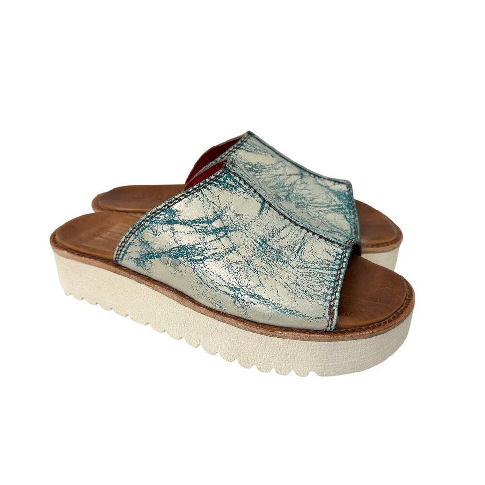 Bed Stu Fairlee II Slide Sandals Womens Size 7.5 Teal Leather